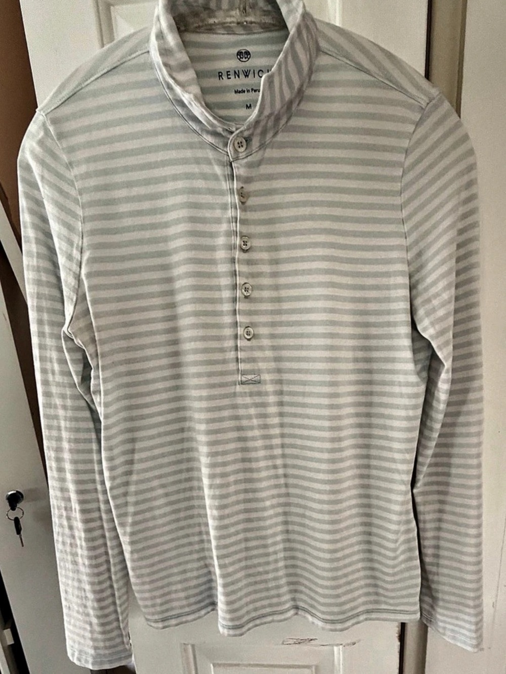 Renwick Long Sleeve Stripe Polo Green & White Medium